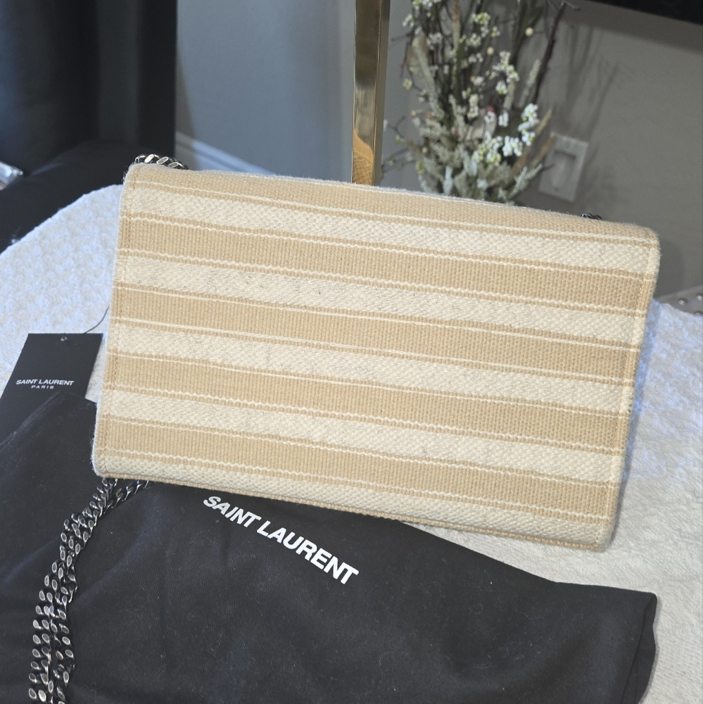Saint Laurent Straw Crossbody Bag in Cream and Navy Trim - Picture 3 of 11